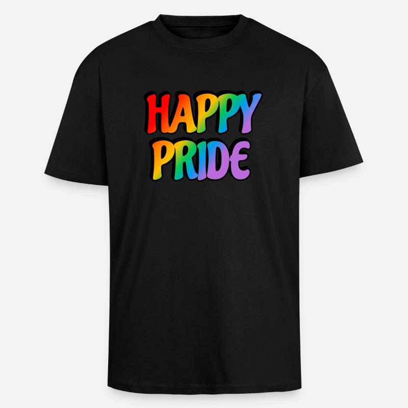 Happy Pride Regenbogen-Text - Oversized Heavyweight Unisex T-Shirt - Schwarz