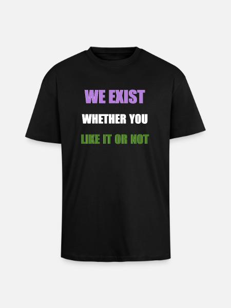 We Exist - Genderqueer Flag - Unisex Oversized Heavyweight T-shirt - black