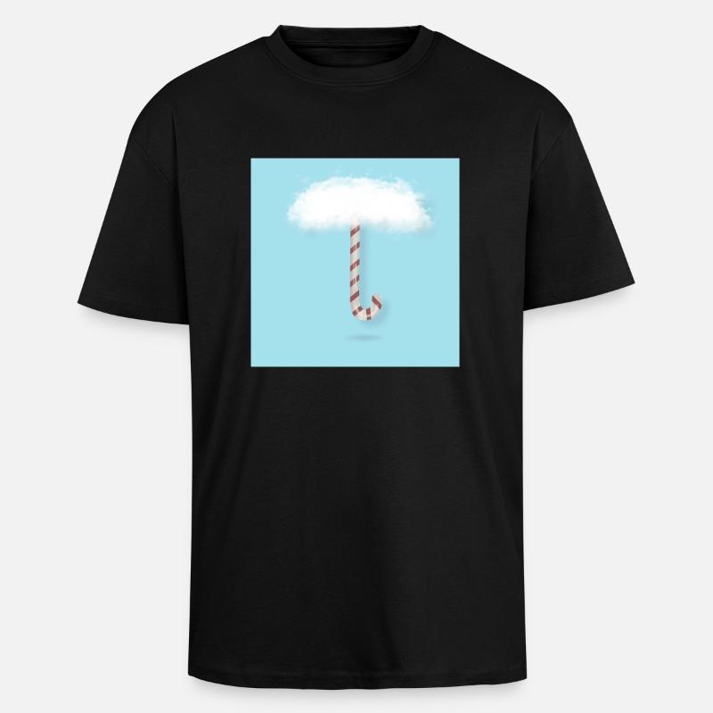 Candy Cane with Clouds - Unisex Oversized Heavyweight T-shirt - black