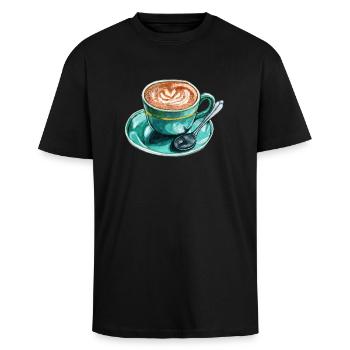 Latte Macchiato - Oversized Heavyweight Unisex T-Shirt - Schwarz - Vorne - Alina (178cm) & Michal (187cm)