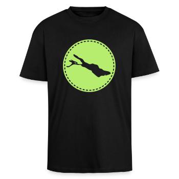 Bodensee - Oversized Heavyweight Unisex T-Shirt - Schwarz - Vorne - Alina (178cm) & Michal (187cm)