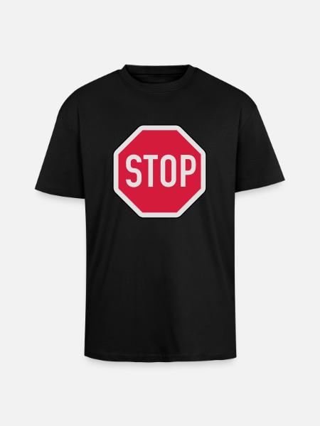 Stop - Oversized Heavyweight Unisex T-Shirt - Schwarz
