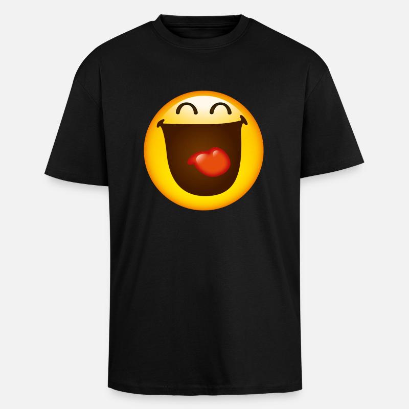 Smiley Glossy Happy - Oversized Heavyweight Unisex T-Shirt - Schwarz
