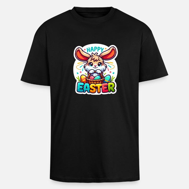 Happy Easter - Easter Bunny Illustration - Unisex Oversized Heavyweight T-shirt - black