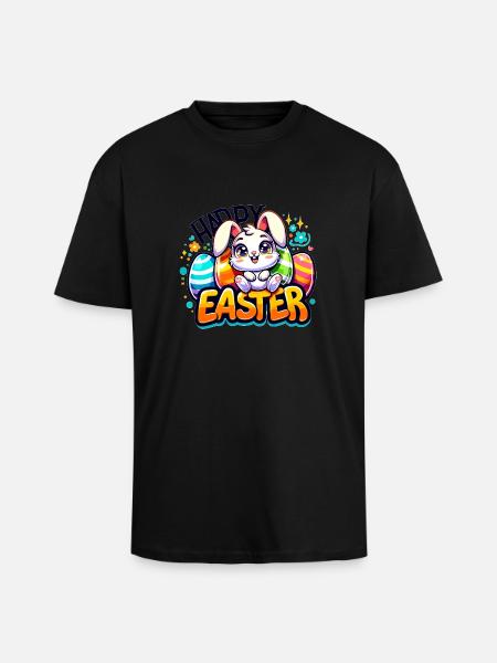 Happy Easter - Easter Bunny Illustration - Unisex Oversized Heavyweight T-shirt - black