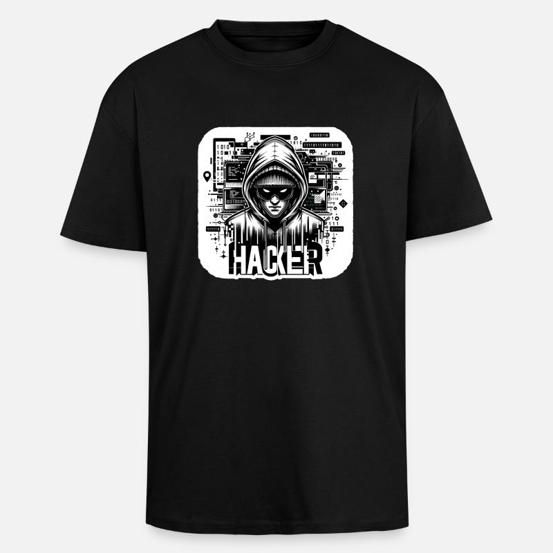 Hacker - Illustration - Oversized Heavyweight Unisex T-Shirt - Schwarz