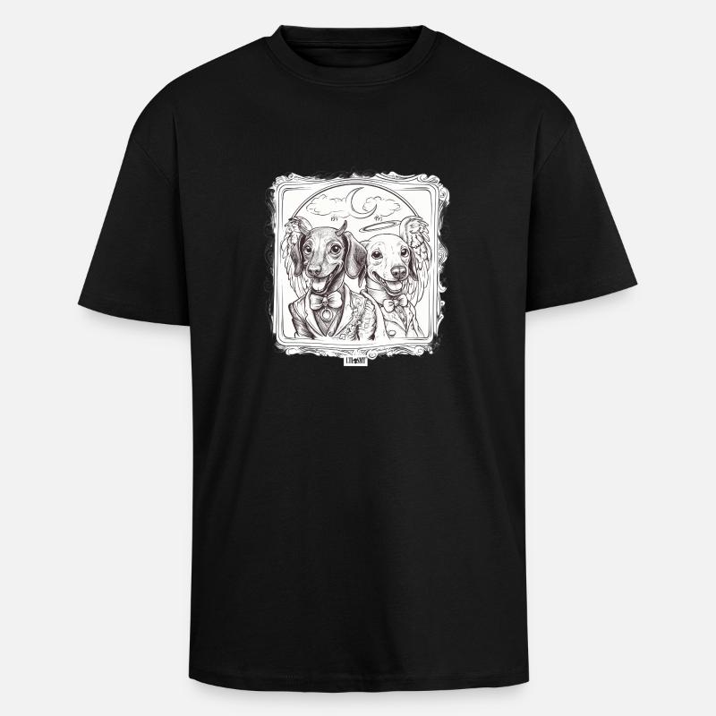 Devil vs. Angel Dachshund - Unisex Oversized Heavyweight T-shirt - black