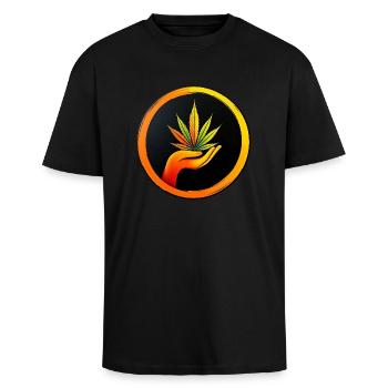 Marijuana leaf - LOGO button 1 - Oversized Heavyweight Unisex T-Shirt - Schwarz - Vorne - Alina (178cm) & Michal (187cm)