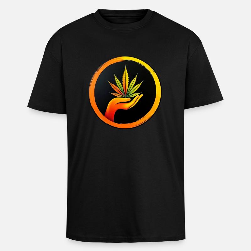 Marijuana leaf - LOGO button 1 - Oversized Heavyweight Unisex T-Shirt - Schwarz