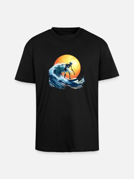 Surfing Skeleton - Unisex Oversized Heavyweight T-shirt - black