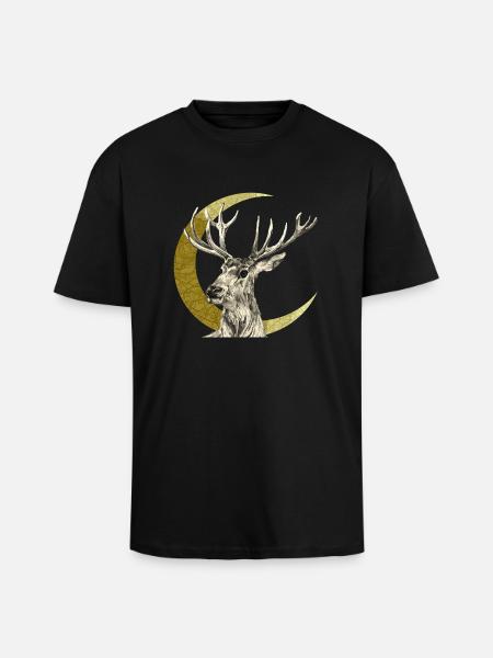 Hirsch - Oversized Heavyweight Unisex T-Shirt - Schwarz