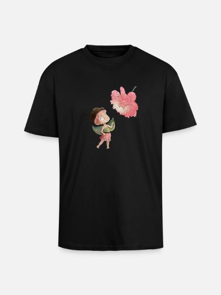 Magical fairy with peony - Unisex Oversized Heavyweight T-shirt - black