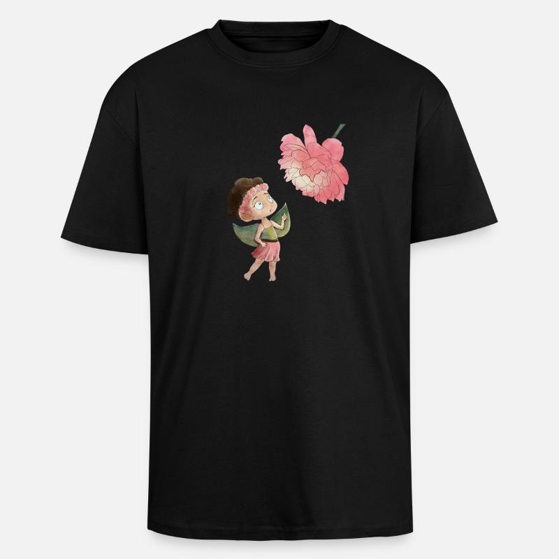 Magical fairy with peony - Unisex Oversized Heavyweight T-shirt - black