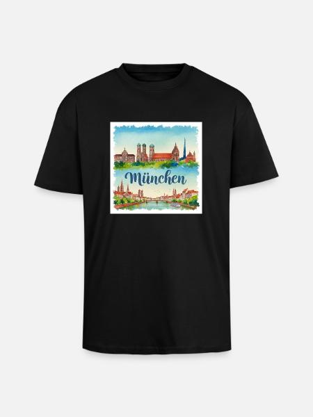 München Aquarell - Oversized Heavyweight Unisex T-Shirt - Schwarz