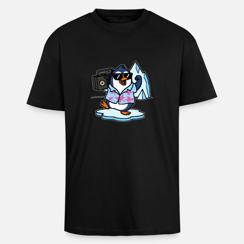 Cooler Pinguin Comic - Oversized Heavyweight Unisex T-Shirt - Schwarz