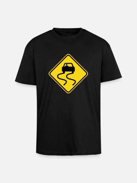 Slippery Road Sign - Unisex Oversized Heavyweight T-shirt - black