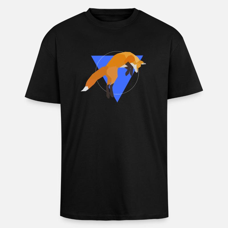 Geometric Fox Jumping - Oversized Heavyweight Unisex T-Shirt - Schwarz