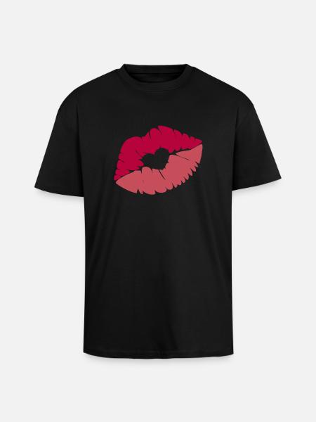 Kussmund mit Herz - Oversized Heavyweight Unisex T-Shirt - Schwarz