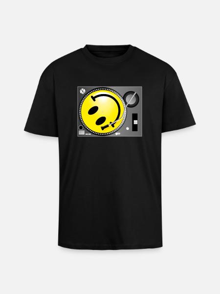 Smiley Record Player - T-shirt unisexe oversize épais - noir