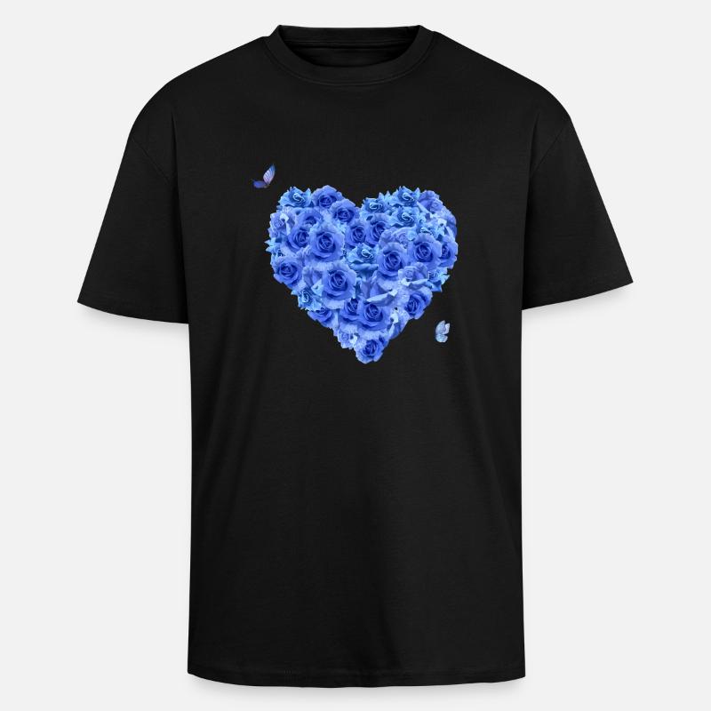 Blaues Blumenherz - Oversized Heavyweight Unisex T-Shirt - Schwarz