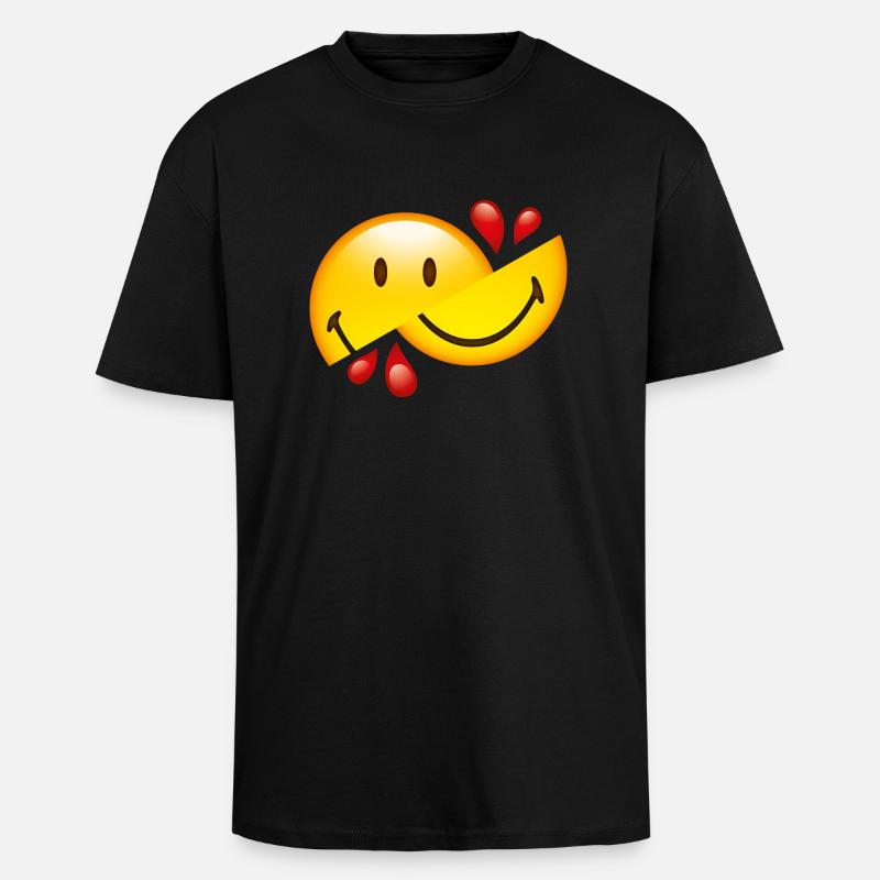 Smiley Glossy Cut in Half - T-shirt unisexe oversize épais - noir