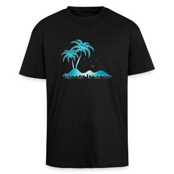 Canary Islands with palm - Unisex Oversized Heavyweight T-shirt - black - Front - Alina (178cm) & Michal (187cm)