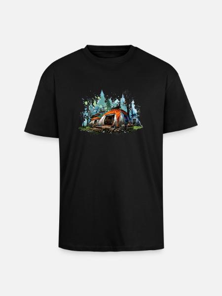 Camping atmosphere. A retro adventure. - Unisex Oversized Heavyweight T-shirt - black
