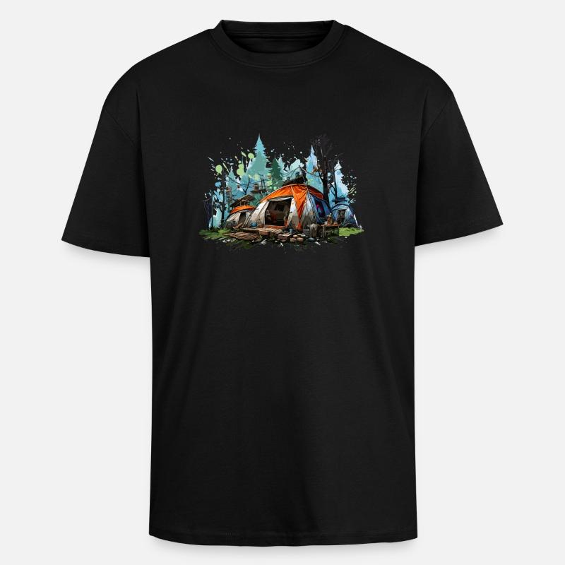 Camping-Atmosphäre. Ein Retro-Abenteuer. - Oversized Heavyweight Unisex T-Shirt - Schwarz