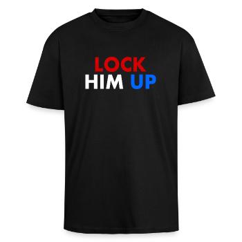 Lock him up - T-shirt unisexe oversize épais - noir - Devant - Alina (178cm) & Michal (187cm)