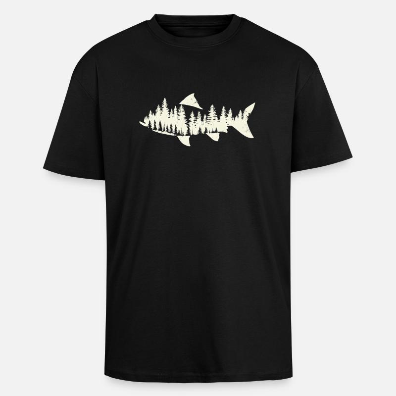 Fish & Mountain Forest - Unisex Oversized Heavyweight T-shirt - black