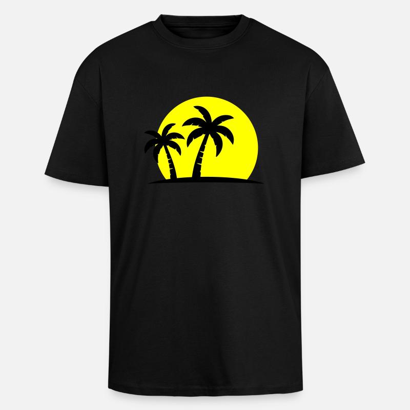Palm Tree Beach Sunset Holiday - Unisex Oversized Heavyweight T-shirt - black