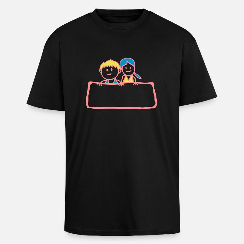 Zeichen-Panel Junge Mädchen Partei anniv - Oversized Heavyweight Unisex T-Shirt - Schwarz
