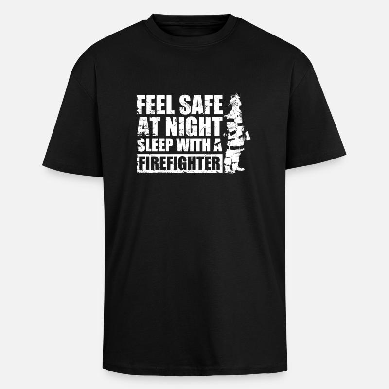 Safe With Firefighter - T-shirt unisexe oversize épais - noir