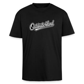 Ostdeutschland - Funny Deutsche Memes - Oversized Heavyweight Unisex T-Shirt - Schwarz - Vorne - Alina (178cm) & Michal (187cm)