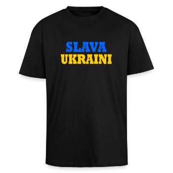 Slava ukraini - T-shirt unisexe oversize épais - noir - Devant - Alina (178cm) & Michal (187cm)