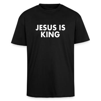 Jesus is king - Oversized Heavyweight Unisex T-Shirt - Schwarz - Vorne - Alina (178cm) & Michal (187cm)