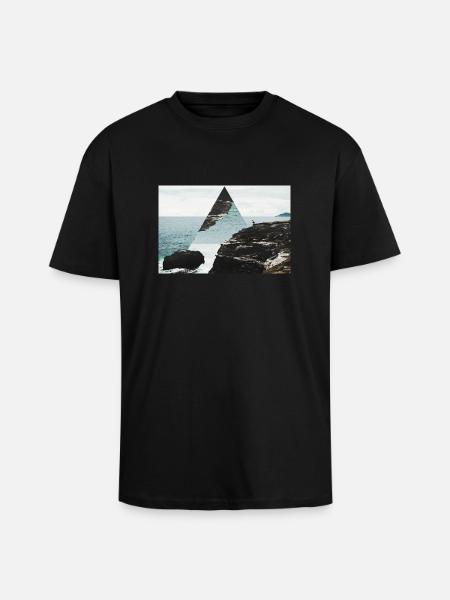 Photo triangle affiche géométrie paysage - T-shirt unisexe oversize épais - noir