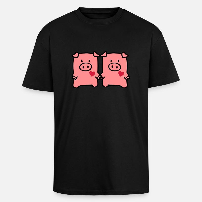 two cute pigs - T-shirt unisexe oversize épais - noir