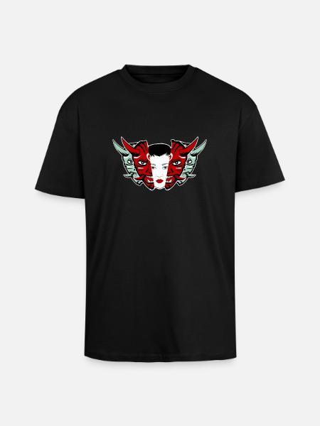 Japanese Masks Oni - Unisex Oversized Heavyweight T-shirt - black