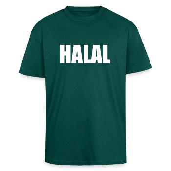 Halal - Oversized Heavyweight Unisex T-Shirt - hunter Green - Vorne - Alina (178cm) & Michal (187cm)