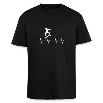 Heartbeat of a Skateboarder - Unisex Oversized Heavyweight T-shirt - black - Front - Alina (178cm) & Michal (187cm)