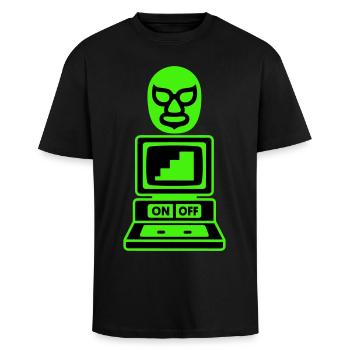 Computer Cult - Unisex Oversized Heavyweight T-shirt - black - Front - Alina (178cm) & Michal (187cm)