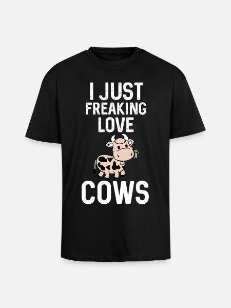 I Just Freaking Love Cows Cartoon - Unisex Oversized Heavyweight T-shirt - black