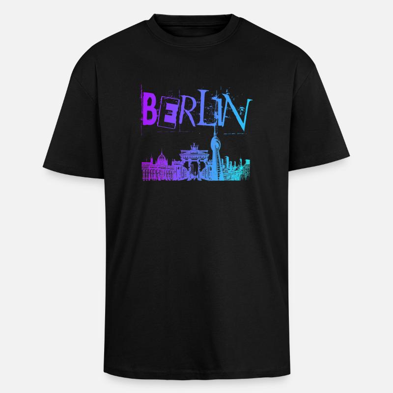 Berlin Skyline Panorama - Oversized Heavyweight Unisex T-Shirt - Schwarz