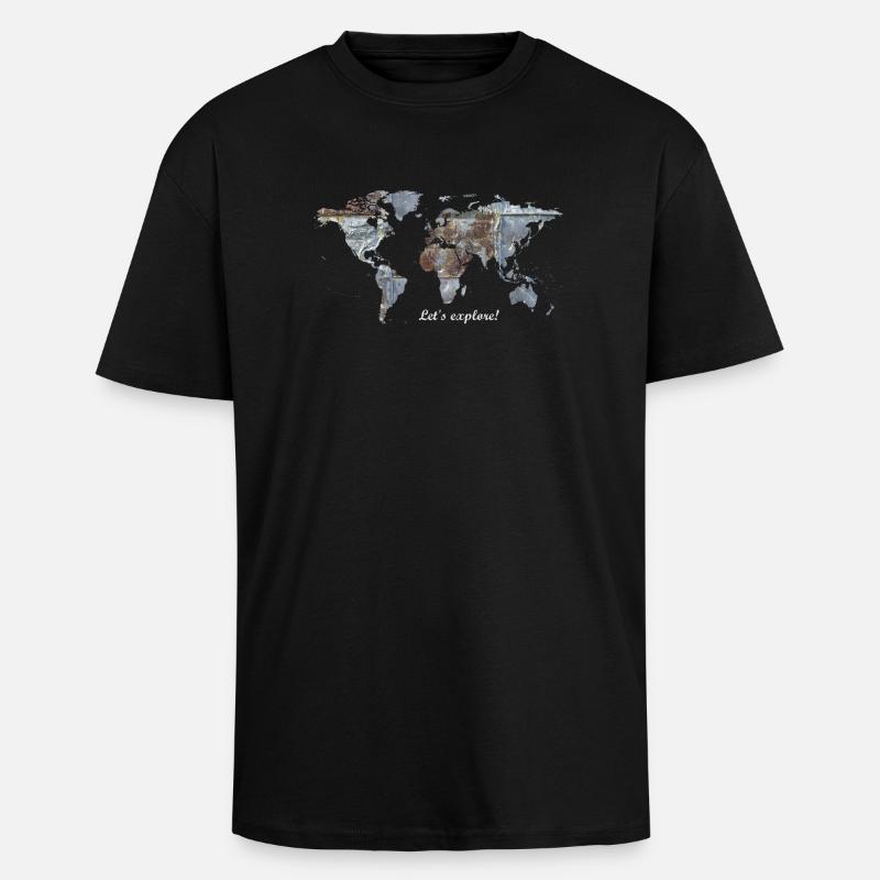 Carte du monde - Explorons! - T-shirt unisexe oversize épais - noir