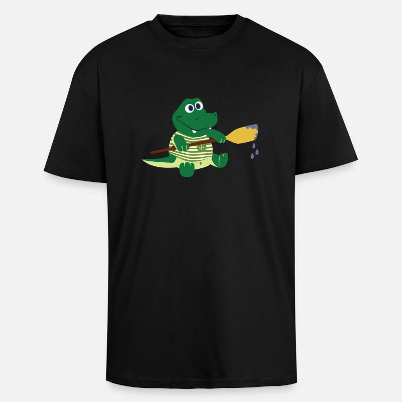Krokodil mit Paddel - Oversized Heavyweight Unisex T-Shirt - Schwarz