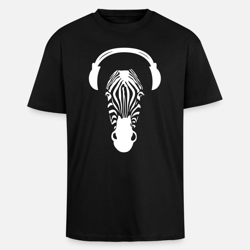 Zebra avec des écouteurs - T-shirt unisexe oversize épais - noir