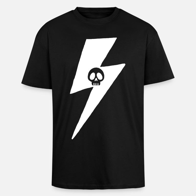 Crâne et éclair blanc - T-shirt unisexe oversize épais - noir