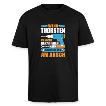 THORSTEN Name Geschenk Reparatur reparieren - Oversized Heavyweight Unisex T-Shirt - Schwarz - Vorne - Alina (178cm) & Michal (187cm)