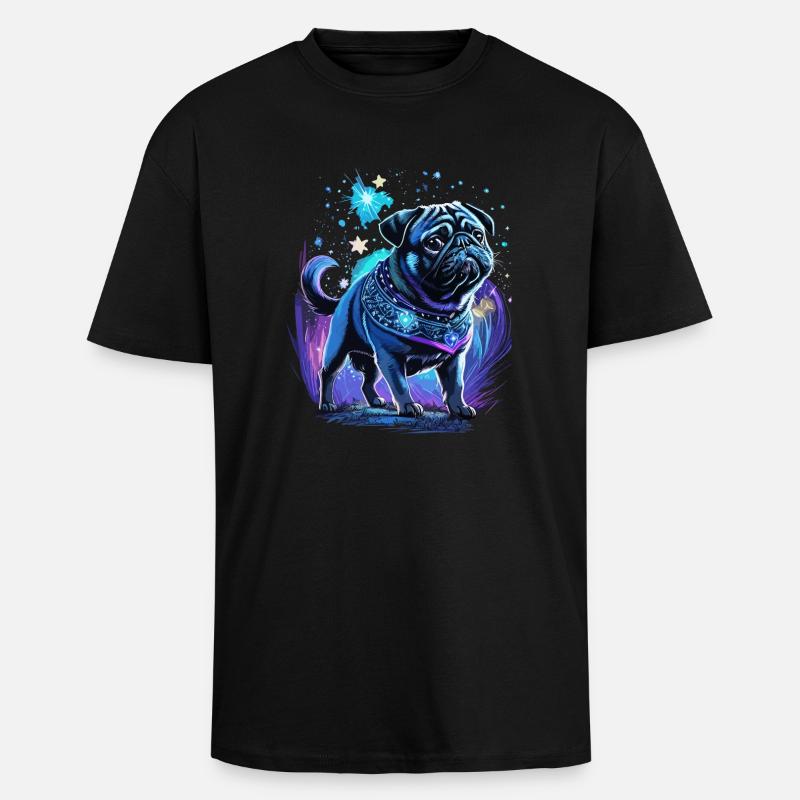 Midnight Magic Pug Dog - Unisex Oversized Heavyweight T-shirt - black